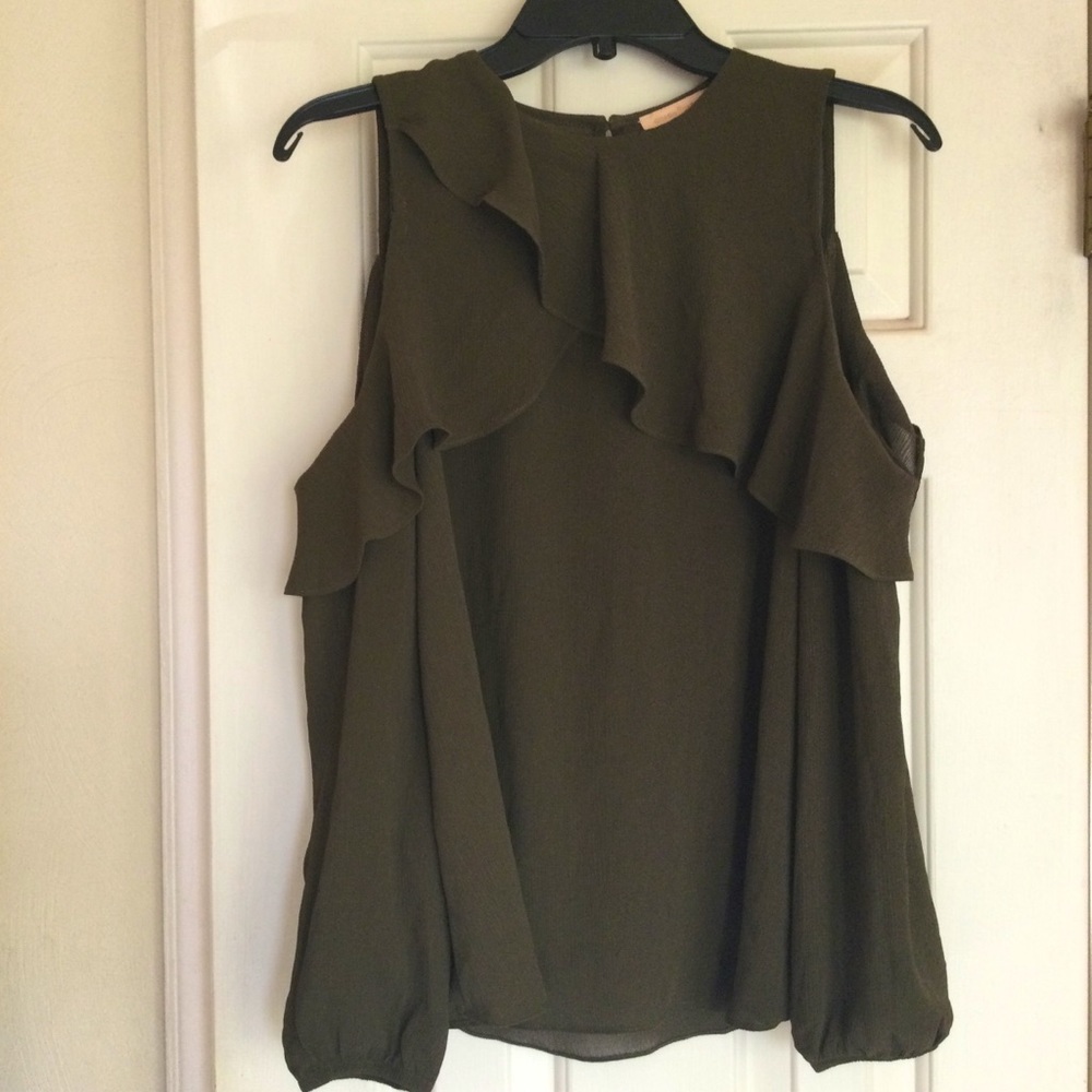 Gibson Latimer Cold Shoulder Long Sleeve Olive Top